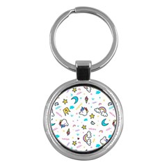 Unicorns Rainbows Seamless Pattern Key Chain (round)