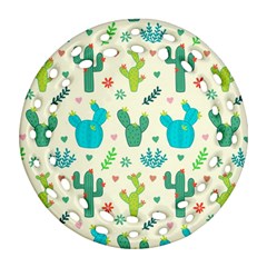 Cactus Succulents Floral Seamless Pattern Ornament (round Filigree)