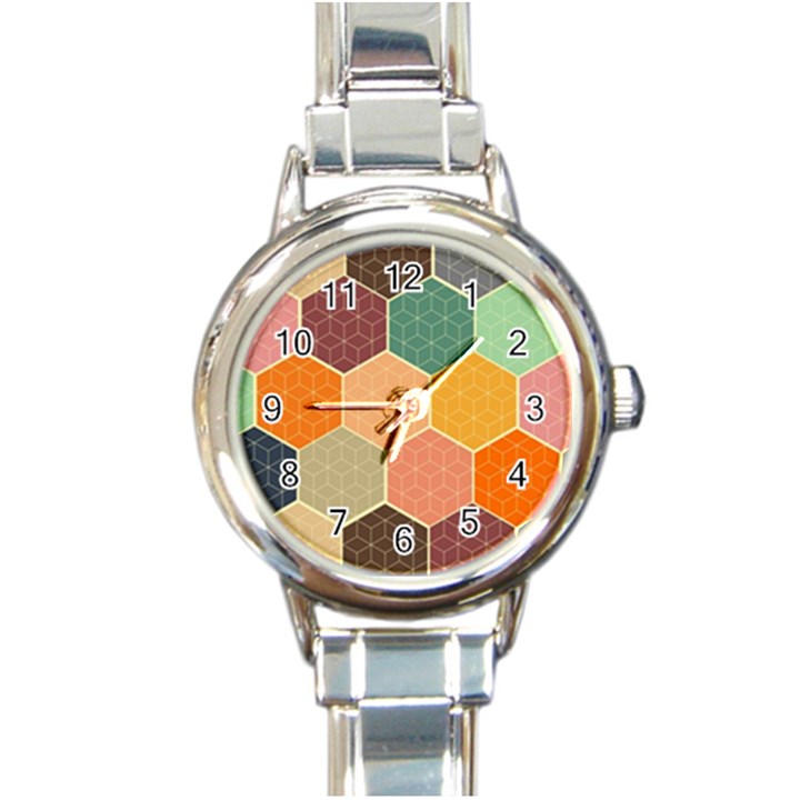 Abstract Hex Hexagon Grid Pattern Honeycomb Round Italian Charm Watch