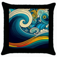 Waves Ocean Sea Abstract Whimsical Abstract Art 3 Throw Pillow Case (black) by Ndabl3x