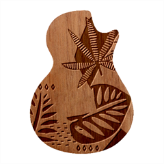 Abstract Seamless Pattern With Tropical Leaves Guitar Shape Wood Guitar Pick Holder Case And Picks Set