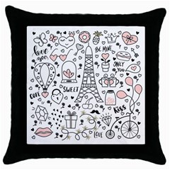 Big Collection With Hand Drawn Objects Valentines Day Throw Pillow Case (black) by Bedest