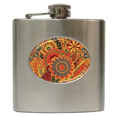 Bright Seamless Pattern With Paisley Mehndi Elements Hand Drawn Wallpaper With Floral Traditional In Hip Flask (6 Oz)