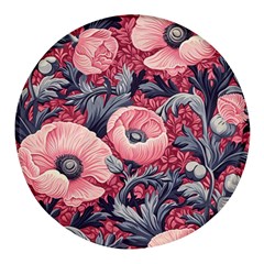 Vintage Floral Poppies Round Glass Fridge Magnet (4 Pack)