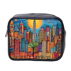 City New York Nyc Skyscraper Skyline Downtown Night Business Urban Travel Landmark Building Architec Mini Toiletries Bag (two Sides)