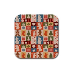 Cute Christmas Seamless Pattern Vector  - Rubber Square Coaster (4 Pack) by Ket1n9