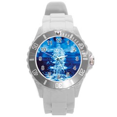 Water Blue Wallpaper Round Plastic Sport Watch (l)