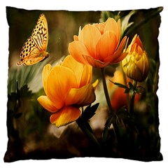 Yellow Butterfly Flower Standard Premium Plush Fleece Cushion Case (one Side)