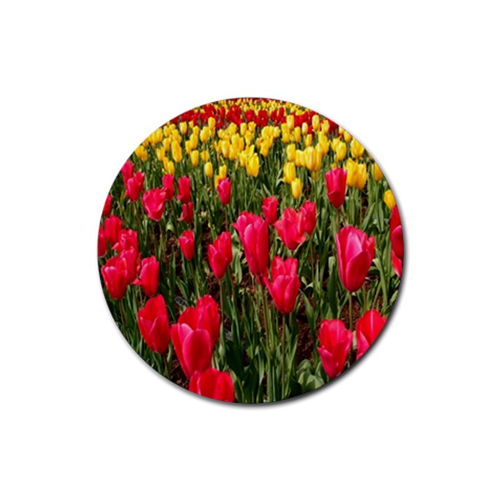 Yellow Pink Red Flowers Rubber Round Coaster (4 pack)