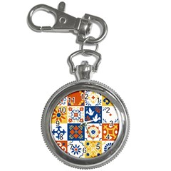 Mexican Talavera Pattern Ceramic Tiles With Flower Leaves Bird Ornaments Traditional Majolica Style Key Chain Watches