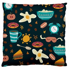 Seamless-pattern-with-breakfast-symbols-morning-coffee Large Premium Plush Fleece Cushion Case (one Side) by Ket1n9