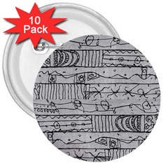Black And White Hand Drawn Doodles Abstract Pattern Bk 3  Buttons (10 Pack)  by dflcprintsclothing