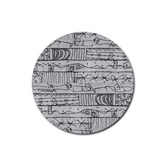 Black And White Hand Drawn Doodles Abstract Pattern Bk Rubber Coaster (round) by dflcprintsclothing