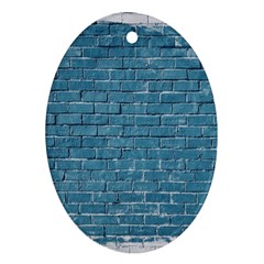 White And Blue Brick Wall Oval Ornament (two Sides) by Azkajaya