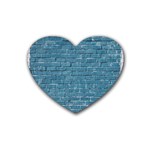 White And Blue Brick Wall Rubber Heart Coaster (4 pack) Front