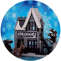 Winter Village Snow Brick Buildings Uv Print Round Tile Coaster by Azkajaya