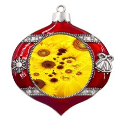 Beautiful Sunflowers Metal Snowflake And Bell Red Ornament