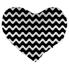 Wave-black White Large 19  Premium Flano Heart Shape Cushions by kyorashop23