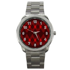 Pattern, Red, Black,  Sport Metal Watch