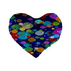 Illustrations Sea Fish Swimming Colors Standard 16  Premium Flano Heart Shape Cushions