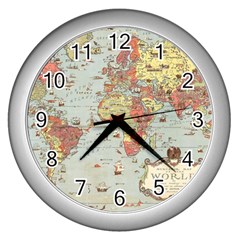 Vintage Old Antique World Map Wall Clock (silver)