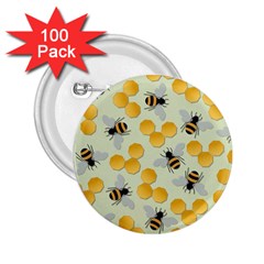 Bees Pattern Honey Bee Bug Honeycomb Honey Beehive 2 25  Buttons (100 Pack) 