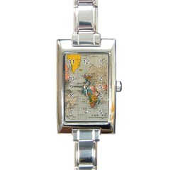 Vintage World Map Rectangle Italian Charm Watch by Loisa77