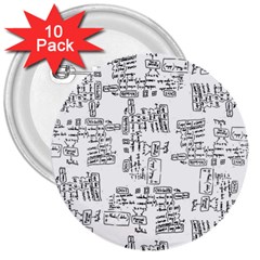 Blackboard Algorithms Black And White Pattern 3  Buttons (10 Pack)  by dflcprintsclothing