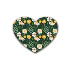 Flower Green Pattern Floral Rubber Coaster (heart)