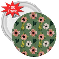 Flower Green Pink Pattern Floral 3  Buttons (100 Pack) 