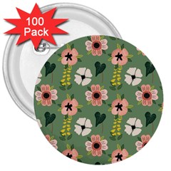 Flower Green Pink Pattern Floral 3  Buttons (100 Pack)  by anzea