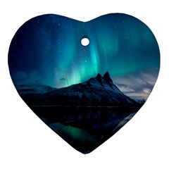Aurora Borealis Mountain Reflection Heart Ornament (two Sides) by Grandong