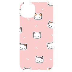 Cute Cat Cartoon Doodle Seamless Pink Pattern Iphone 14 Plus Black Uv Print Case