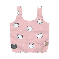 Cute Cat Cartoon Doodle Seamless Pink Pattern Full Print Recycle Bag (m)