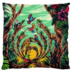 Monkey Tiger Bird Parrot Forest Jungle Style 16  Baby Flannel Cushion Case (two Sides) by Grandong