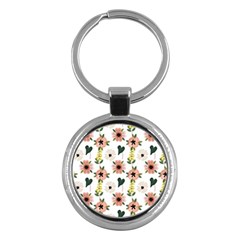 Flower White Pattern Floral Key Chain (round)