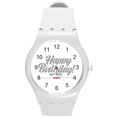 Birthday  Round Plastic Sport Watch (m) by didisemporium