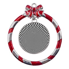 Circles Checkered Abstract Abstraction Art Metal Red Ribbon Round Ornament by Loisa77