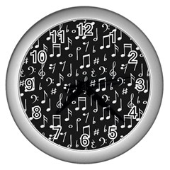 Chalk Music Notes Signs Seamless Pattern Wall Clock (silver) by Ravend