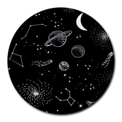 Black Space Drawing Art Planet Drawing Stars Black Space Galaxy Outer Space Round Mousepad by Perong