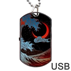 Night In The Ocean Red Waves Art Moon Dark Japanese Wave Dog Tag Usb Flash (two Sides) by Perong