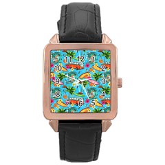 Summer Pattern Seamless Rose Gold Leather Watch 