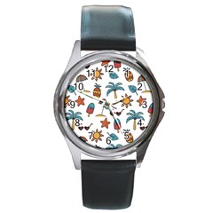 Summer Pineapple Fruit Tropical Round Metal Watch