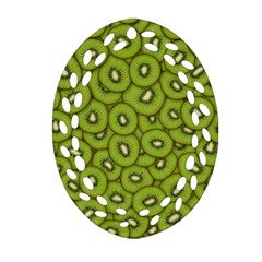 Kiwi Fruit Pattern Green Background Ornament (oval Filigree)