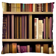 Books Bookshelves Office Fantasy Background Artwork Book Cover Apothecary Book Nook Literature Libra Large Premium Plush Fleece Cushion Case (two Sides) by Posterlux