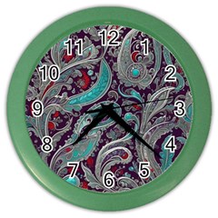 Seamless Pattern Paisley Decorative Color Wall Clock