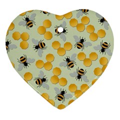 Bees Pattern Honey Bee Bug Honeycomb Honey Beehive Heart Ornament (two Sides)