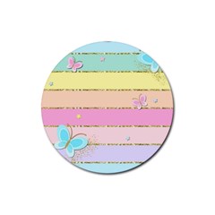 Pastel, Butterfly, Spring, Stripes, Rubber Round Coaster (4 Pack)