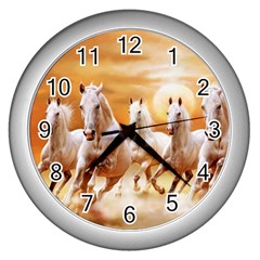 Seven Horses, Sun Wall Clock (silver)