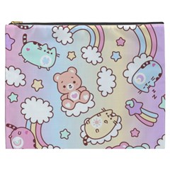 Usheen Carebears, Bears, Cat, Colorful, Cute, Pastel, Pattern Cosmetic Bag (xxxl)